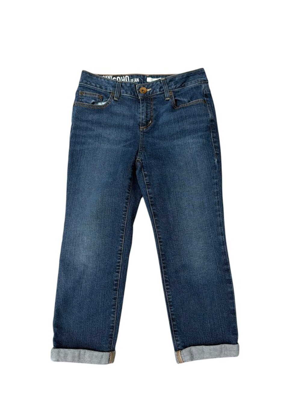 DKNY Women’s Rolled Cuff Capri Mid-Rise Medium Wash Denim Jeans Size 4P x 20”L